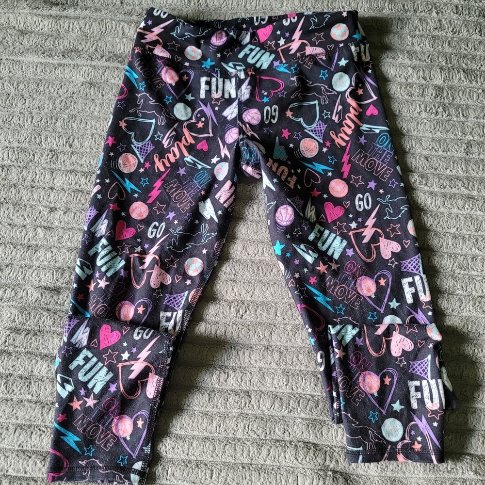Athletic Works Leggings Girls size 10/12 Large black w/Fun sayings in neon color